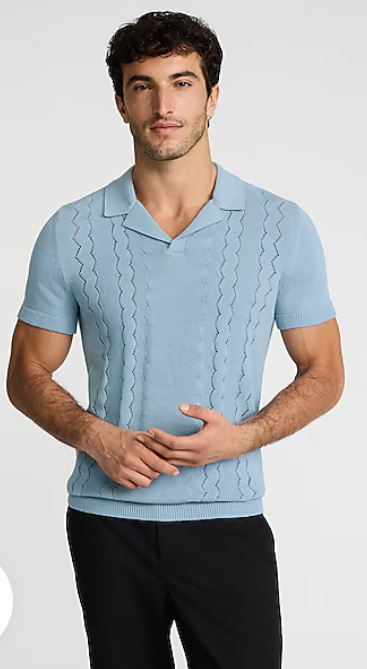 Zig Zag Open Knit Cotton Sweater Polo