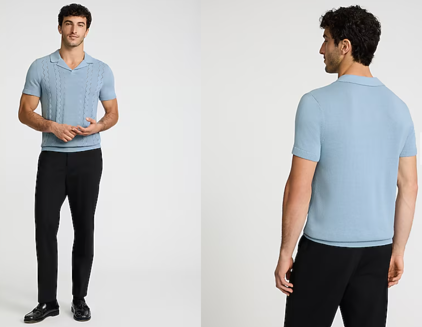 Zig Zag Open Knit Cotton Sweater Polo
