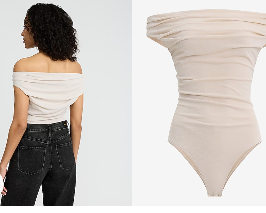 Boat Neck Cap Sleeve Ruched Bodysuit