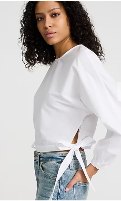 Crew Neck Long Sleeve Side Tie Top