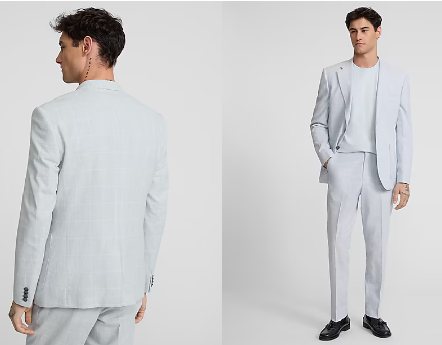 Slim Plaid Linen-Blend Suit Jacket
