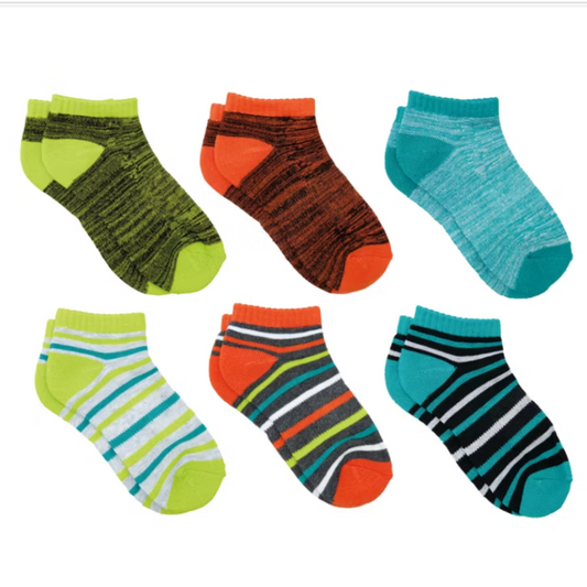 Childrens 6 Pack Low Cut Socks - Neon, M