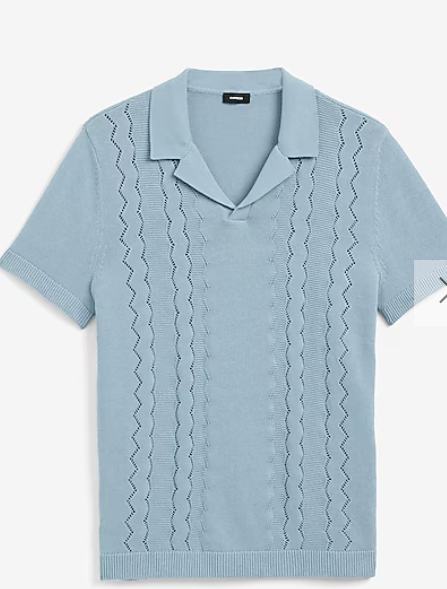 Zig Zag Open Knit Cotton Sweater Polo
