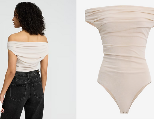 Boat Neck Cap Sleeve Ruched Bodysuit