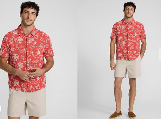 Floral Embroidered Linen-Blend Short Sleeve Shirt
