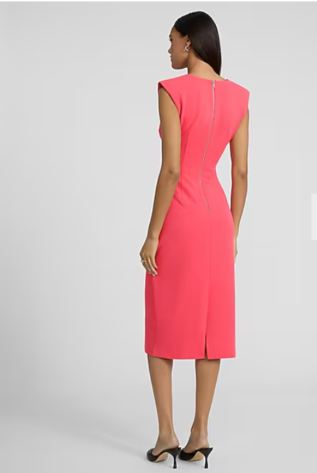 Crew Neck Cap Sleeve Ruched Midi Sheath Dress