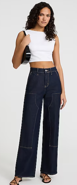 High Waisted Dark Wash Carpenter Wide Leg Jeans