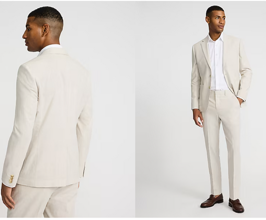 Extra Slim Plaid Khaki Linen-Blend Suit Jacket