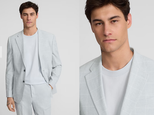 Slim Plaid Linen-Blend Suit Jacket